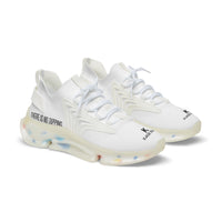 Men's White Mesh Sneakers — Lightweight Athletic Shoes with 'There Is No Stopping' Accent